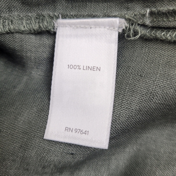 J Jill Love Linen olive green sleeveless button up top with side slits lagen S/P - Picture 9 of 11